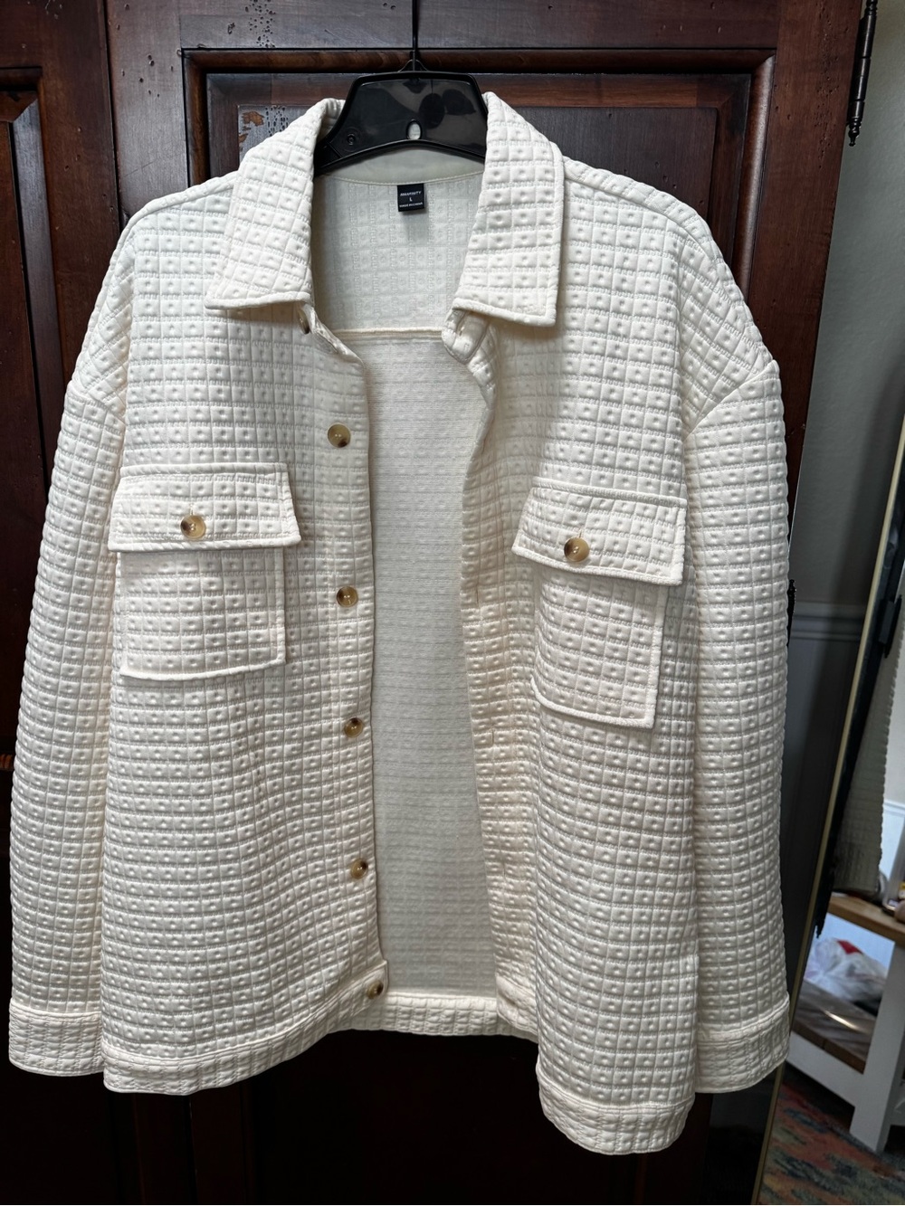 Manfinity, Cream Waffle-Knit Button Jacket, Large